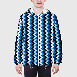 Куртка с капюшоном мужская Ломаные полосы синий, цвет: 3D-белый — фото 2