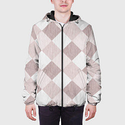 Куртка с капюшоном мужская Геометрический светло коричневый узор квадраты, цвет: 3D-черный — фото 2