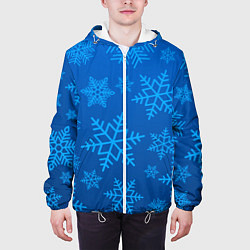 Куртка с капюшоном мужская Голубые снежинки, цвет: 3D-белый — фото 2