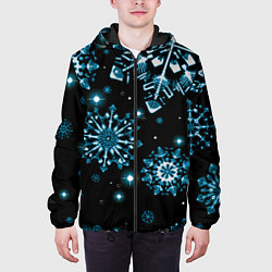 Куртка с капюшоном мужская Кружение снежинок, цвет: 3D-черный — фото 2