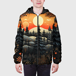 Куртка с капюшоном мужская Зимний лес в ожидании праздника, цвет: 3D-черный — фото 2