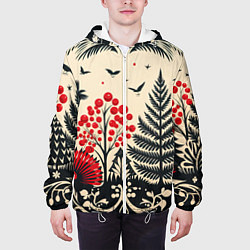 Куртка с капюшоном мужская Новогодние деревья и узоры, цвет: 3D-белый — фото 2