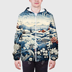 Куртка с капюшоном мужская Зимний лес новогодний узор, цвет: 3D-белый — фото 2