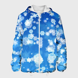 Куртка с капюшоном мужская Декоративные снежинки на синем, цвет: 3D-белый