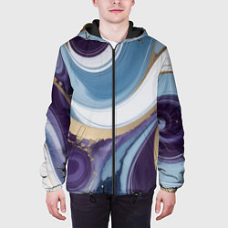 Куртка с капюшоном мужская Абстрактный волнистый узор фиолетовый с голубым, цвет: 3D-черный — фото 2