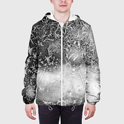 Куртка с капюшоном мужская Серый лёд и снежинки, цвет: 3D-белый — фото 2