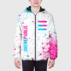 Куртка с капюшоном мужская OneRepublic neon gradient style вертикально, цвет: 3D-черный — фото 2