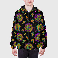 Куртка с капюшоном мужская Грибы и мандалы, цвет: 3D-черный — фото 2