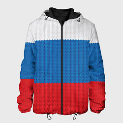 Куртка с капюшоном мужская Вязаный российский флаг, цвет: 3D-черный