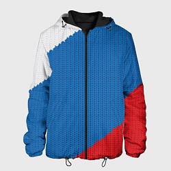Куртка с капюшоном мужская Белый синий красный вязаный фон, цвет: 3D-черный