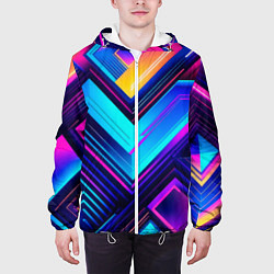 Куртка с капюшоном мужская Геометрическая неоновая абстракция, цвет: 3D-белый — фото 2