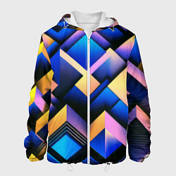 Куртка с капюшоном мужская Неоновые абстрактные горы, цвет: 3D-белый