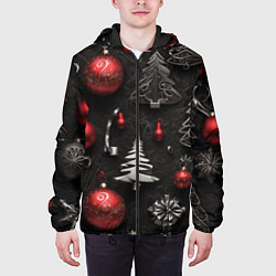 Куртка с капюшоном мужская Новогодние игрушки елочные, цвет: 3D-черный — фото 2