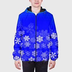 Куртка с капюшоном мужская Снежинки на синем, цвет: 3D-черный — фото 2