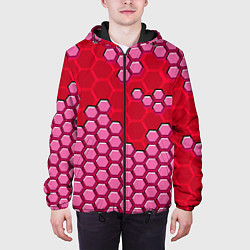 Куртка с капюшоном мужская Красная энерго-броня из шестиугольников, цвет: 3D-черный — фото 2