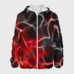 Куртка с капюшоном мужская Дым и красные текстуры, цвет: 3D-белый