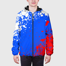 Куртка с капюшоном мужская Флаг России - брызги, цвет: 3D-черный — фото 2
