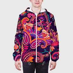 Куртка с капюшоном мужская Индийские этнические узоры, цвет: 3D-белый — фото 2