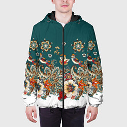 Куртка с капюшоном мужская Индийский орнамент с птицами, цвет: 3D-черный — фото 2