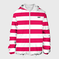 Куртка с капюшоном мужская Красно белый узор в полоску, цвет: 3D-белый