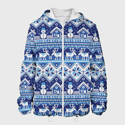 Куртка с капюшоном мужская Вязанный зимний пейзаж с оленями, цвет: 3D-белый