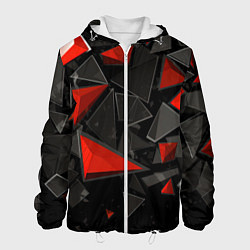 Куртка с капюшоном мужская Черные и красные треугольные частицы, цвет: 3D-белый