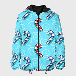 Куртка с капюшоном мужская Новогодний леденец трость, цвет: 3D-черный