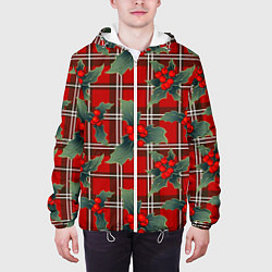 Куртка с капюшоном мужская Остролист на красной шотландке, цвет: 3D-белый — фото 2