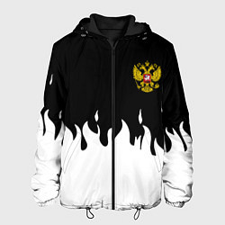 Куртка с капюшоном мужская Герб РФ огонь патриотический стиль, цвет: 3D-черный