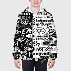 Куртка с капюшоном мужская Логотипы лучших групп черно белый, цвет: 3D-белый — фото 2