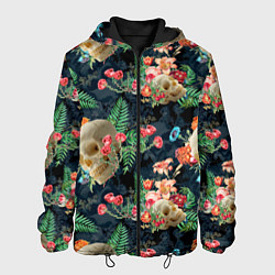 Мужская куртка Узор из черепов с цветами и листьями