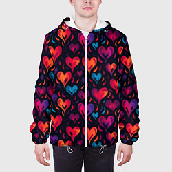 Куртка с капюшоном мужская Паттерн с сердцами, цвет: 3D-белый — фото 2