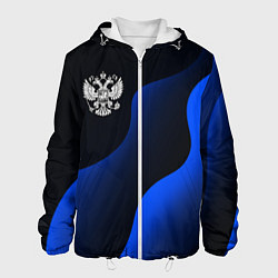 Куртка с капюшоном мужская Герб РФ - глубокий синий, цвет: 3D-белый