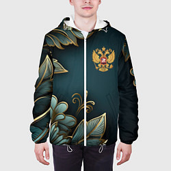 Куртка с капюшоном мужская Золотые листья и герб России, цвет: 3D-белый — фото 2