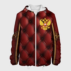 Куртка с капюшоном мужская Золотой герб России на красном кожаном фоне, цвет: 3D-белый