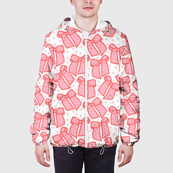 Куртка с капюшоном мужская Узор с розовыми бантами в горошек, цвет: 3D-белый — фото 2
