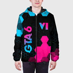 Куртка с капюшоном мужская GTA 6 - neon gradient вертикально, цвет: 3D-черный — фото 2