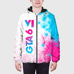 Куртка с капюшоном мужская GTA 6 neon gradient style по-вертикали, цвет: 3D-черный — фото 2