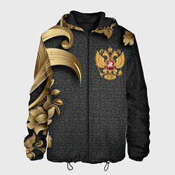Куртка с капюшоном мужская Золотой герб России и объемные узоры, цвет: 3D-черный