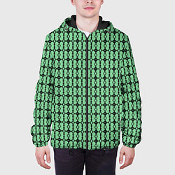 Куртка с капюшоном мужская Чёрные узоры на зелёном, цвет: 3D-черный — фото 2
