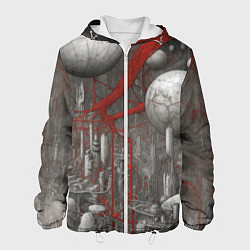 Куртка с капюшоном мужская Биотехнический городской пейзаж, цвет: 3D-белый