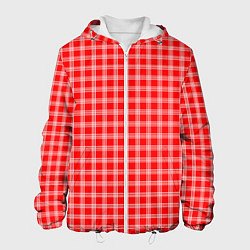 Куртка с капюшоном мужская Красно-белый клетчатый, цвет: 3D-белый