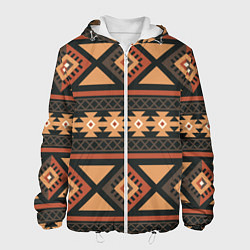Куртка с капюшоном мужская Этническая геометрия с ромбами - паттерн, цвет: 3D-белый
