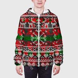 Куртка с капюшоном мужская Вязанный орнамент узор, цвет: 3D-белый — фото 2