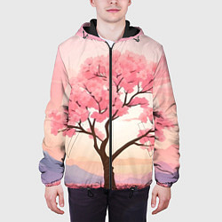 Куртка с капюшоном мужская Вишневое дерево в полном цвету, цвет: 3D-черный — фото 2