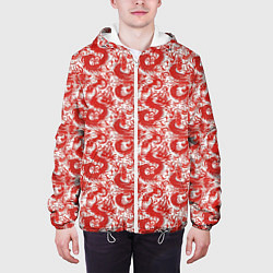 Куртка с капюшоном мужская Красные драконы на белом фоне, цвет: 3D-белый — фото 2