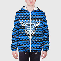 Куртка с капюшоном мужская Синие и чёрные треугольники, цвет: 3D-белый — фото 2