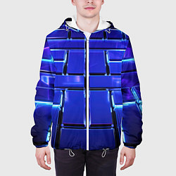 Куртка с капюшоном мужская Синие плиты с неоном, цвет: 3D-белый — фото 2
