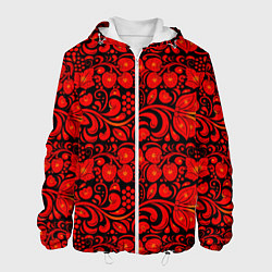 Мужская куртка Хохломская роспись красные цветы и ягоды на чёрном
