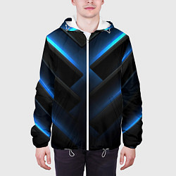 Куртка с капюшоном мужская Черный абстрактный фон и синие неоновые вставки, цвет: 3D-белый — фото 2